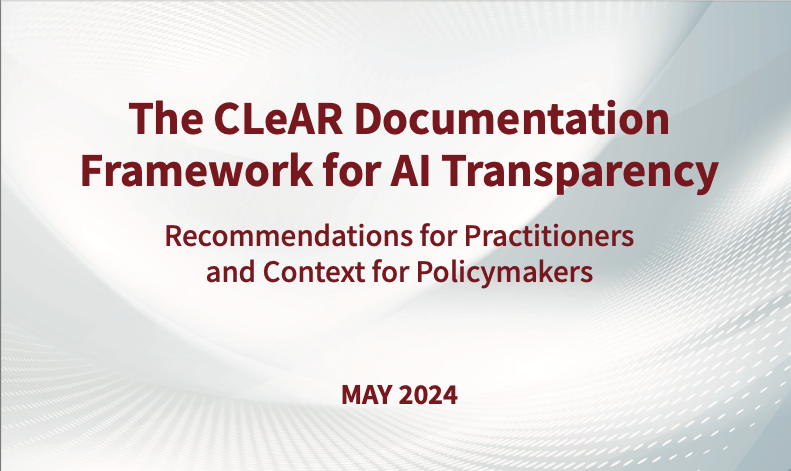 We have just published the *CLeAR Documentation Framework for #AI Transparency and governance,* co-authored by experts across academia, industry, and civil society. The report shares guiding principles for immediate use in AI documentation: shorensteincenter.org/clear-document…