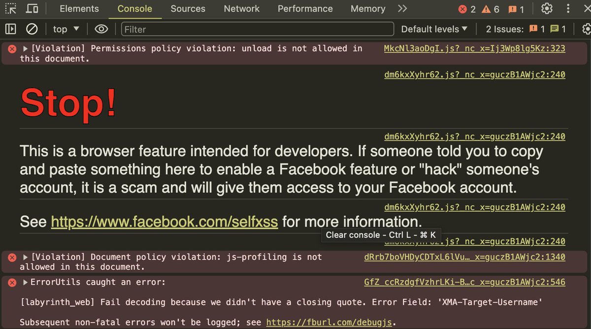 Intresting way from <a href="/facebook/">Facebook</a>  to give advice and avoid user manipulation in dev tools