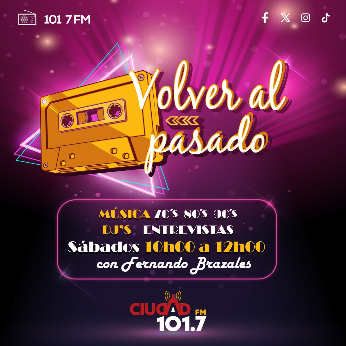 RadioCiudad1017's tweet photo. La #Música es el Idioma Universal que nos comunica en #VolverAlPasado, Cada Sábado lo mejor de la música #retro
#AmorPorCuenca https://t.co/MLdXoyyEJf