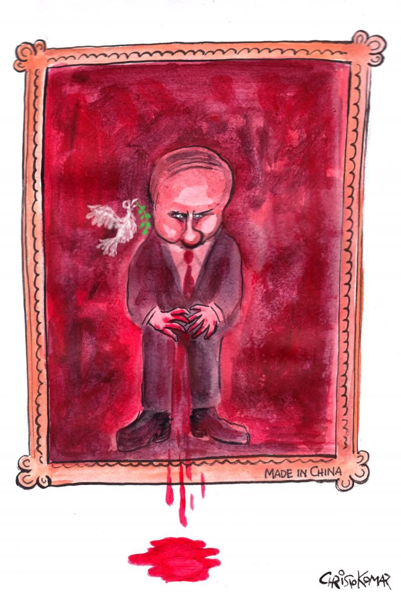 Putin's new official portrait. Cartoon by Christo Komarnitski: buff.ly/4bs1POT #Putin #China #Russia