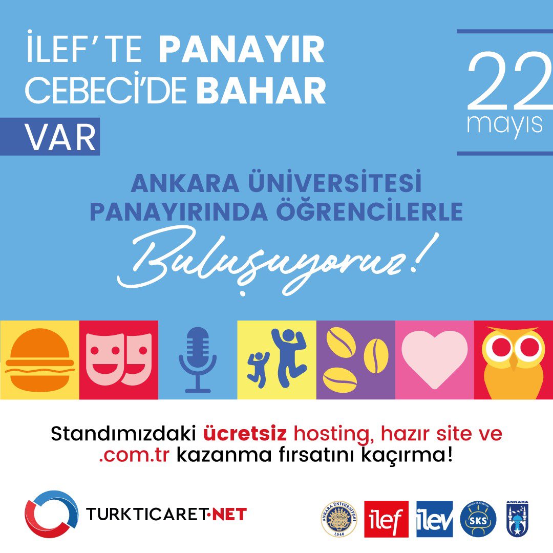 turkticaretnet's tweet photo. Ankara Üniversitesi Cebeci Kampüsü'nde 22 Mayıs'ta gerçekleşecek olan İLEF 24'te https://t.co/l8UsOFtMAi olarak yerimizi alacağız. Avantajlı fırsatları kaçırmamak için standımıza bekleriz💥🤩
#ilef https://t.co/gxLghlC5vR