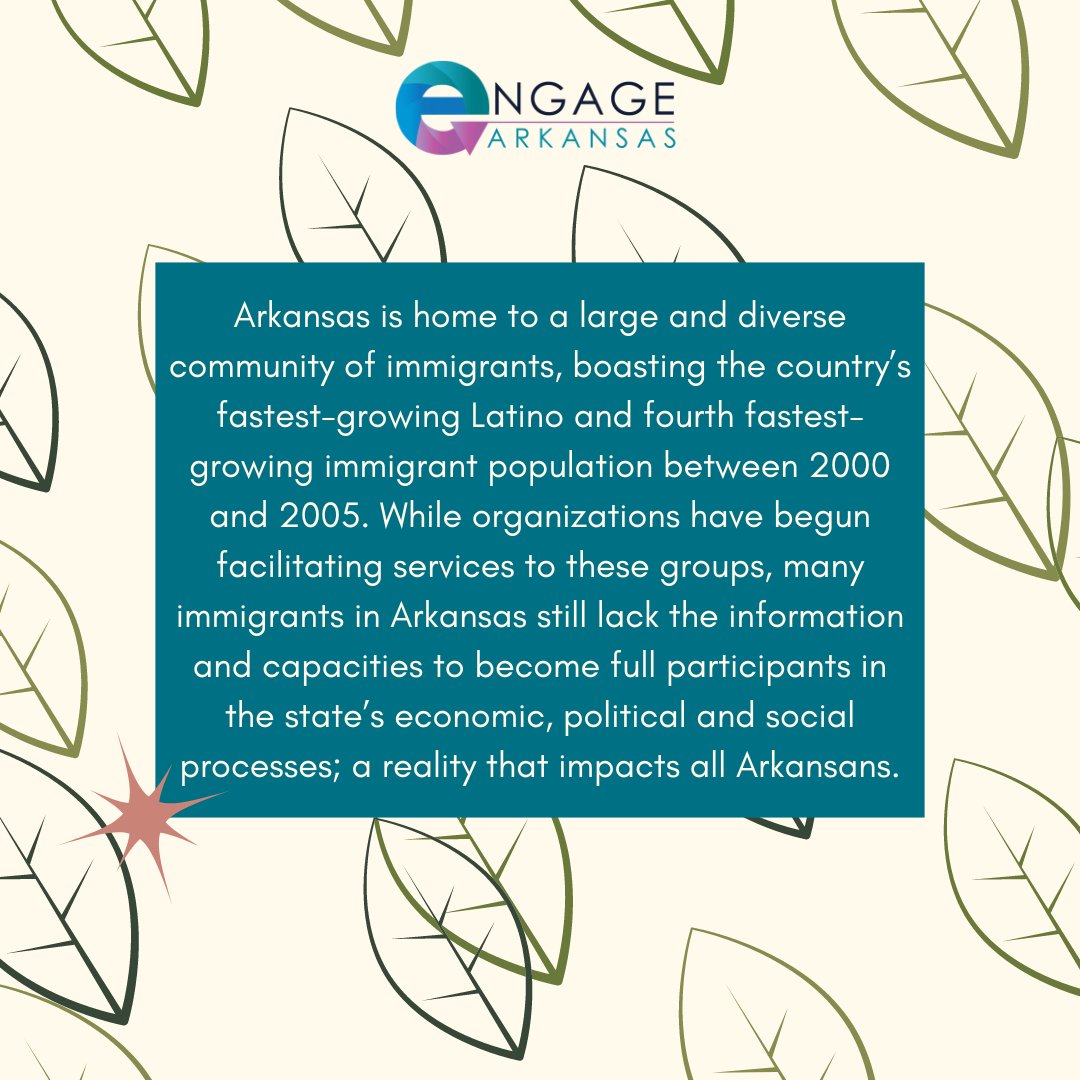 engage_ar's tweet photo. Arkansas is home to a large and diverse community of immigrants, boasting the country’s fastest-growing Latino and fourth fastest-growing immigrant population between 2000 and 2005. https://t.co/cOe5OJ1RXy