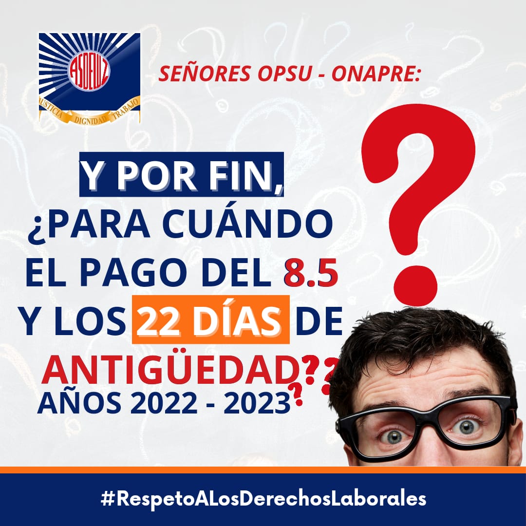 AMunelo's tweet image. Señores Opsu y Onapre.
Trabajadores universitarios exigimos el pago de los 22 días de antigüedad del año 2022 y del año 2023, así como el pago del 8.5 y del Fideicomiso del año 2023.
Basta de tanta indolencia.