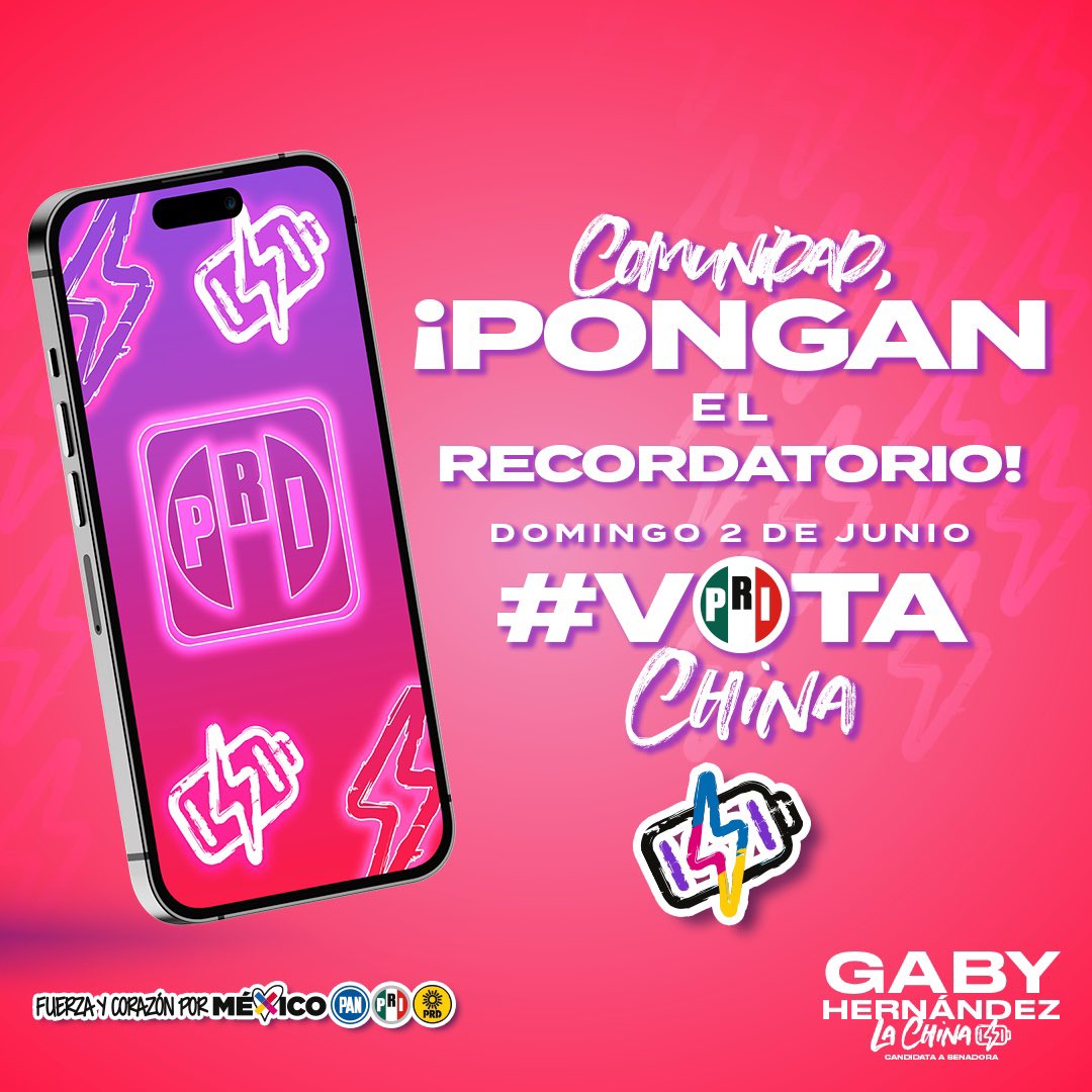 ¿Listas y listos para salir a votar este domingo 2 de junio? 👀

¡Pongan su recordatorio! 🤩🔴

#Senadora3en1+
#VotaChina