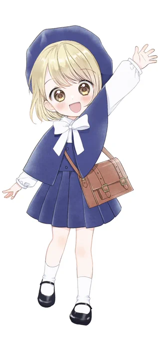 主人公っぽい子だけ清書できた 制服紺色が5人並ぶとちょっと画面重いかも…と悩みピンクの仮案も作ってみる