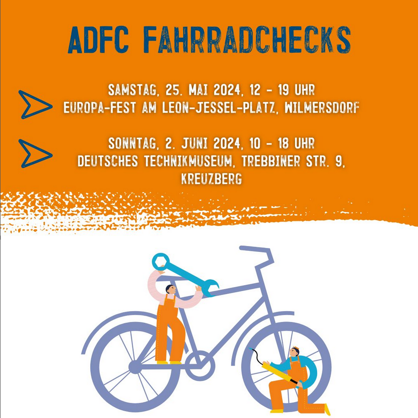 Bremsen, Licht, Kette und Reifen? All das checken wir kostenlos für euch - bei unseren ADFC-Fahrradchecks. Kleine Reparaturen erledigen wir sofort. Kommt mit euren Rädern am 25.5. zum Europa-Fest. Wer will, kann sich sein Fahrrad auch codieren lassen. berlin.adfc.de/artikel/fahrra…