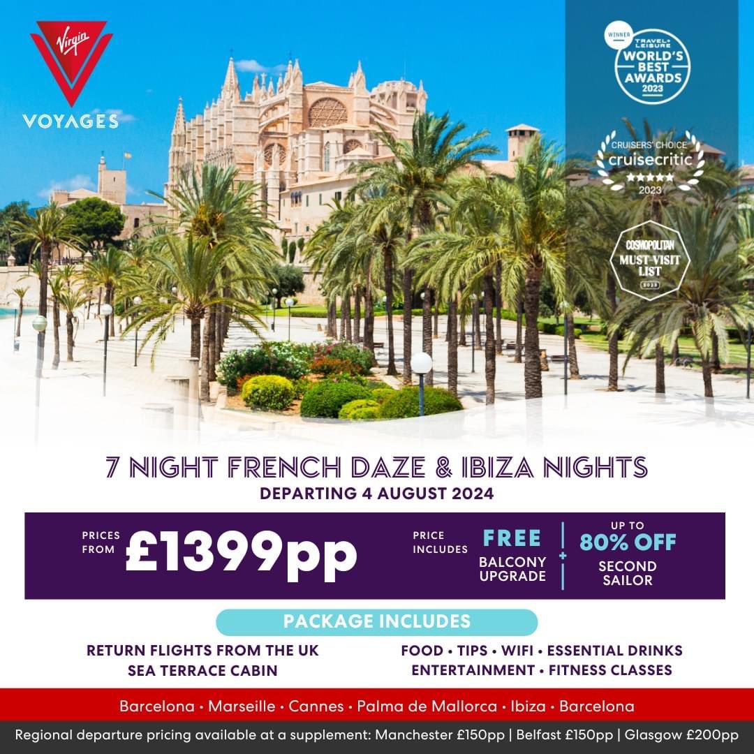 ☀🌴7 Night French Daze &amp; Ibiza Nights
⚓Barcelona • Marseille • Cannes • Palma de Mallorca • Ibiza • Barcelona
✈ Return from the UK 🌎For this amazing offer and much more call
 "Your Planet Travel"
☎️0800 772 0441
📧info@yourplanettravel.com
#holiday #barcelona #ibiza