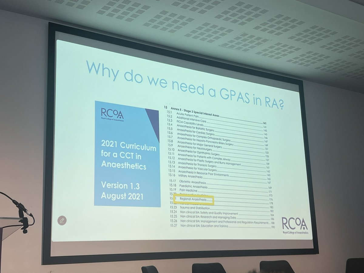 Why to we need a @RCoANews #GPAS guideline for #regionalanaesthesia? 

➡️ RA is a core competency for all #anaesthetists in the new UK curriculum 

➡️ #NAP7 (& others) build the evidence base for the benefits of RA (esp as the patient population changes) 

#Anaesthesia2024