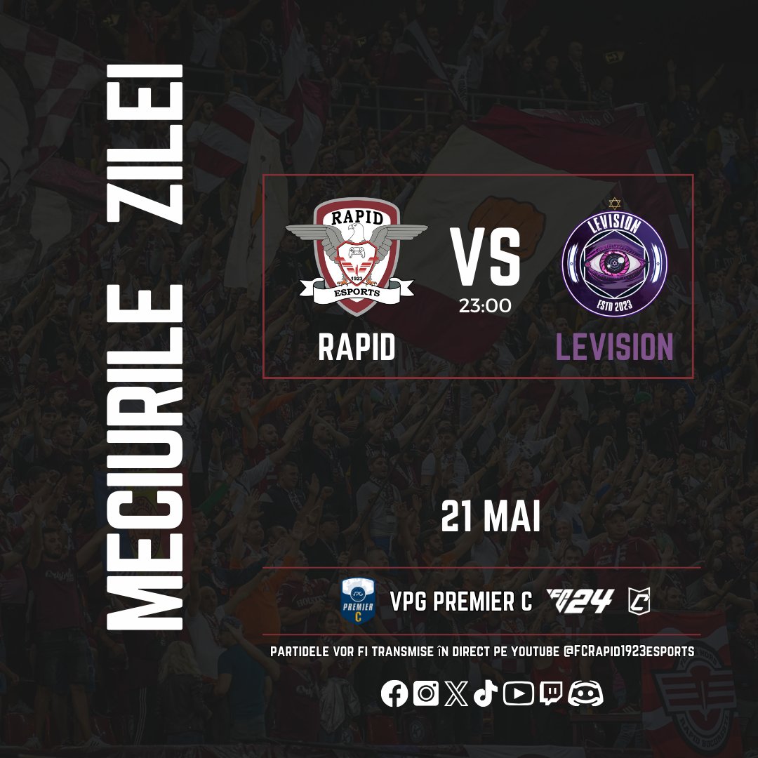 📅Tuesday, May 21st, 2024

🏆<a href="/VPGBalkan/">Virtual Pro Gaming Balkan™️</a>
🆚 @ElecodeVFC_eSp 🕑22:30

🏆<a href="/VPGPremier/">VPG Esports Premier</a>
🆚 <a href="/VPGLeVision/">LeVision</a> 🕑23:00

Watch on YouTube: Rapid eSports TV.