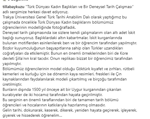 Edirne'de epey ilginizi çekebilecek bir sergi! Prof. Dr. Tilla Deniz Baykuzu danışmanlığında “Türk Dünyası Kadın Başlıkları ve Bir Deneysel Tarih Çalışması 1” sergisini 30-31 Mayıs tarihleri arasında Trakya Üniversitesi Balkan Kongre Merkezi fuaye alanında ziyaret edebilirsiniz.