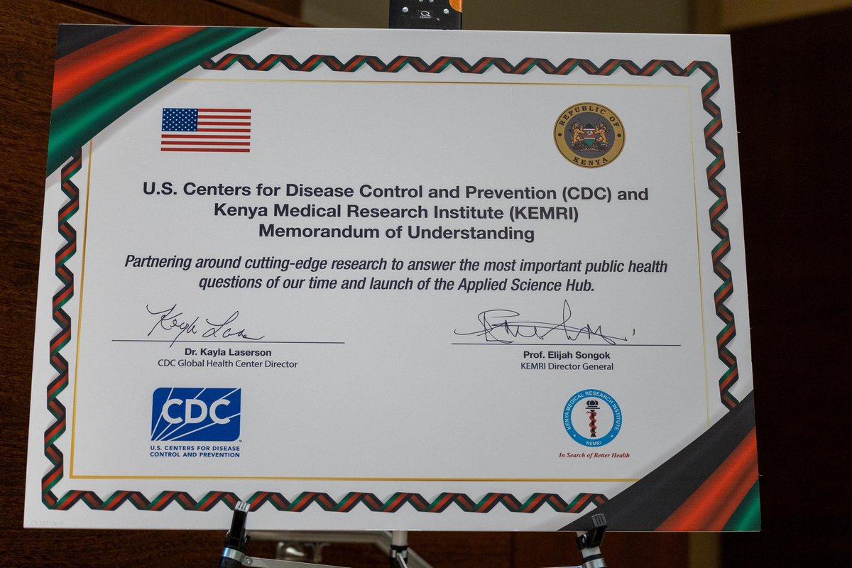 Glad to announce that a new KEMRI- @CDCgov MOU was signed by DG @KEMRI_Kenya and witnessed by HE President @WilliamsRuto yesterday in Atlanta. I am proud to have led the KEMRI team in the drafting and negotiation of terms for this understanding and seeing it to the very end.