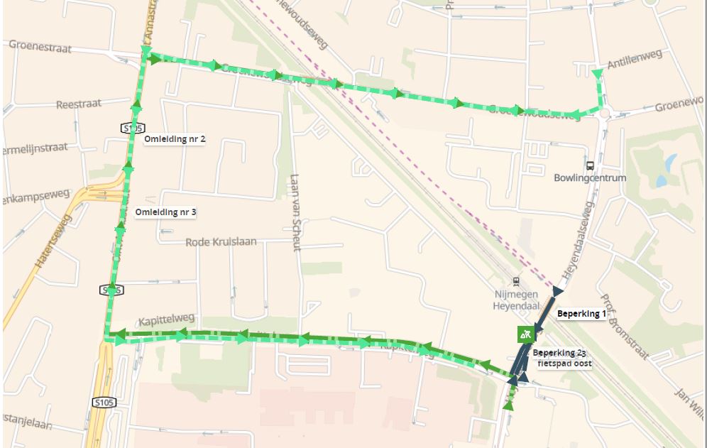 Een deel van de Heyendaalseweg is afgesloten in beide richtingen op 21 en 22 mei van 21.00 tot 05.00 uur. #wegwerkzaamheden #Nijmegen #gemeenteNijmegen