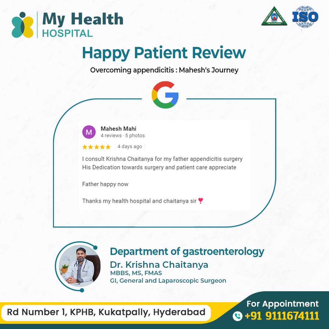 Success story! A patient with severe appendicitis found relief thanks to Dr. Krishna Chaitanya Vattem. With expert diagnosis and timely surgery, the patient made a swift recovery. #AppendicitisRecovery #HealthcareHero #DrKrishnaChaitanyaVattem