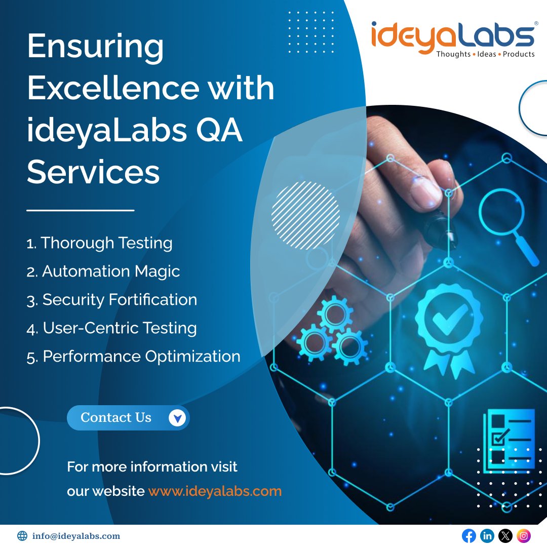 At @ideya_Labs , quality is our top priority. Our comprehensive QA services ensure your #software is robust, reliable, and ready for the market. Ensure your software stands out with @ideya_Labs #QAServices. Contact us today to learn more! Know more : shorturl.at/jvLW1