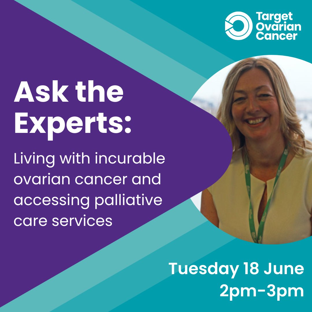 Our next Ask the Experts event: Living with incurable ovarian cancer & accessing palliative care services is on Tuesday 18 June, 2-3pm. Adrienne Betteley, Strategic Advisor for End of Life Care at Macmillan, will join us to answer questions live. 👉 bit.ly/3UOysz9