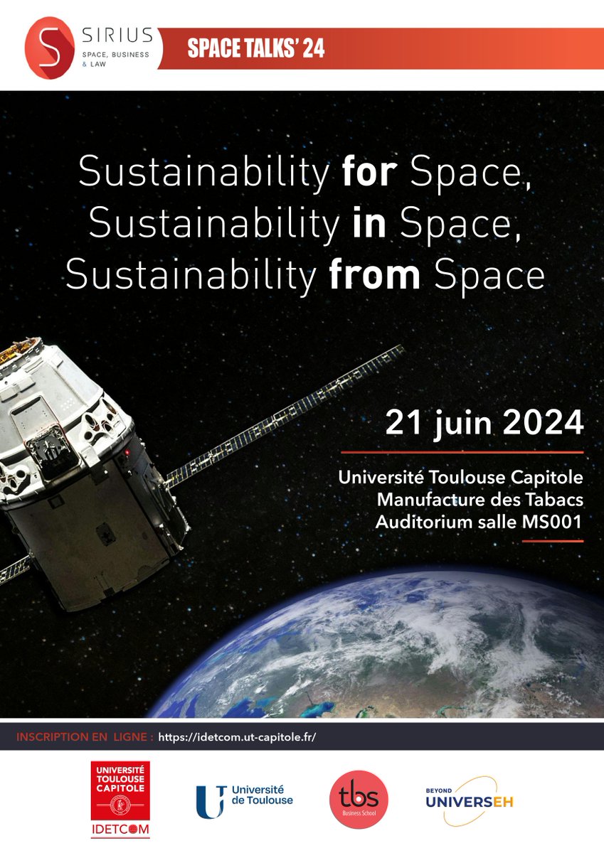 École de droit de Toulouse (@ecoledroittlse) on Twitter photo Le 21 juin se tiendra une conférence de la <a href="/ChaireSIRIUS/">SIRIUS Chair - Chaire SIRIUS</a>, chaire d'entreprise réunissant <a href="/UTCapitole/">Université Toulouse Capitole</a>, <a href="/tbs_education/">TBS Education</a>, <a href="/CNES/">CNES</a>, <a href="/AirbusDefence/">Airbus Defence</a>, <a href="/AirbusSpace/">Airbus Space</a> et <a href="/Thales_Alenia_S/">Thales Alenia Space</a> : "Sustainability for space, sustainability in space, sustainability from space"👉 urlz.fr/qKMW Le 21 juin se tiendra une conférence de la <a href="/ChaireSIRIUS/">SIRIUS Chair - Chaire SIRIUS</a>, chaire d'entreprise réunissant <a href="/UTCapitole/">Université Toulouse Capitole</a>, <a href="/tbs_education/">TBS Education</a>, <a href="/CNES/">CNES</a>, <a href="/AirbusDefence/">Airbus Defence</a>, <a href="/AirbusSpace/">Airbus Space</a> et <a href="/Thales_Alenia_S/">Thales Alenia Space</a> : "Sustainability for space, sustainability in space, sustainability from space"👉 urlz.fr/qKMW