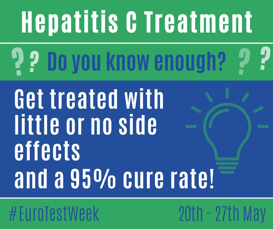 Did you know 95% who complete Hep C treatment successfully clear the virus? There are lots of benefits to treatment, if you think you are at risk, contact your local service for a quick, simple test. #EuroTestWeek #HepCULater👋