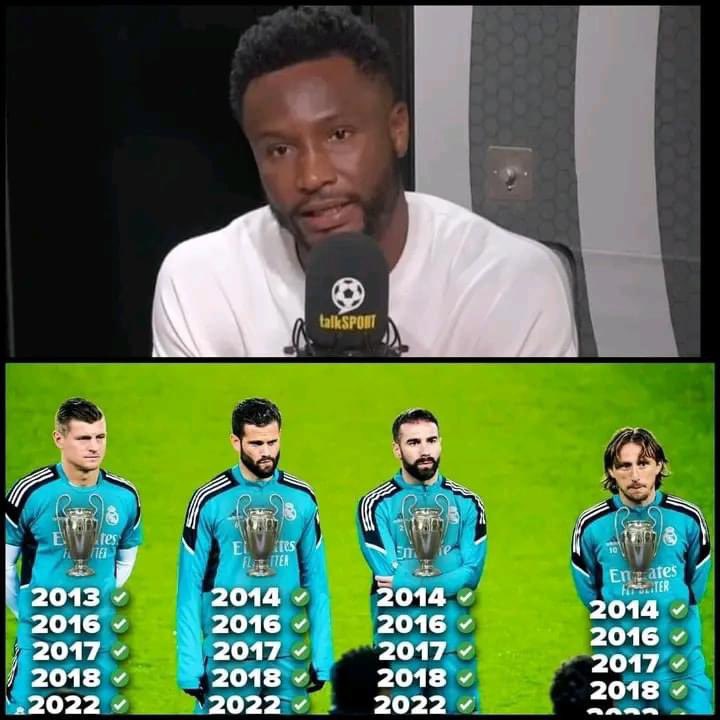 🗣️🇳🇬 John Obi Mikel: ”When you see players like Kroos, Nacho, Carvajal and Modric got 5 UCL trophies it’s a bit unfair, because these players are not even close to be the Greatest in their positions.”

”It shows that trophies can be misleading. I can name 10 players in same