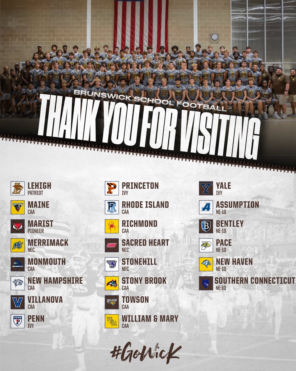 Coach_Wayne55's tweet photo. As the NCAA contact period & our academic school year comes to a close, we would like to take a moment to thank all of the coaches from these amazing universities for stopping by Brunswick to learn about/evaluate our student-athletes! #GoWick https://t.co/mNREuvuVEt