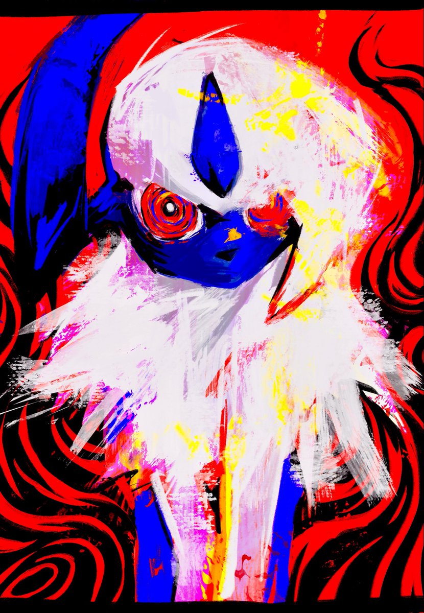 absol solo looking at viewer red eyes hat upper body pokemon (creature) no humans  illustration images