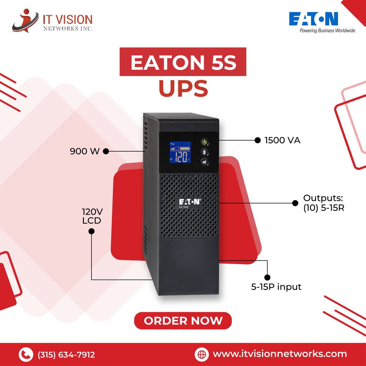 itvisionnetwork's tweet photo. Say goodbye to downtime. Let The Eaton 5S UPS be your network's bodyguard, and forget about the blackout. Your networking will work 24/7 Now. Visit us for more information and order now!

Visit us: https://t.co/9icQCOqpJt
SKU: 5S1500LCD https://t.co/CpX3pQKVx8