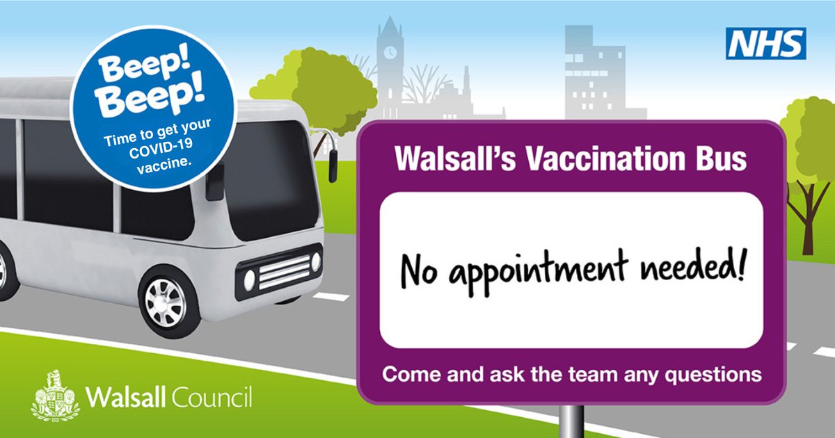 Eligible for your spring #COVID19 vaccine? Visit a pop-up clinic in #Walsall to top up your protection! Next stops: 🚏23 May, 9am-3pm - Asda Darlaston 🚏26 May, 10am-3pm - Morrisons Aldridge More dates on @NHSinBlkCountry🔗 bit.ly/3IJdUCK