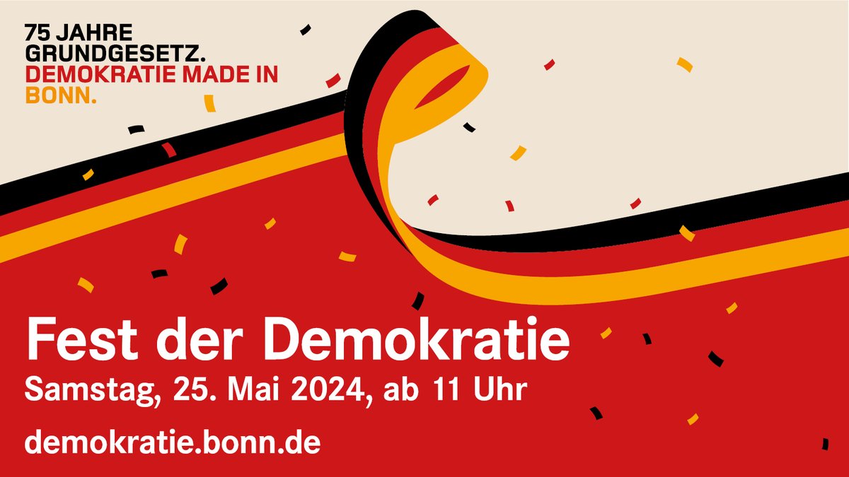 Das Fest der #Demokratie steht vor der Tür: Am 25. Mai gibt's im Park der Villa Hammerschmidt, im Park des Palais Schaumburg, im Bundesrat, im World Conference Center #Bonn und auf dem Platz der Vereinten Nationen ein buntes Programm für die ganze Familie! bonn.de/fest-der-demok…