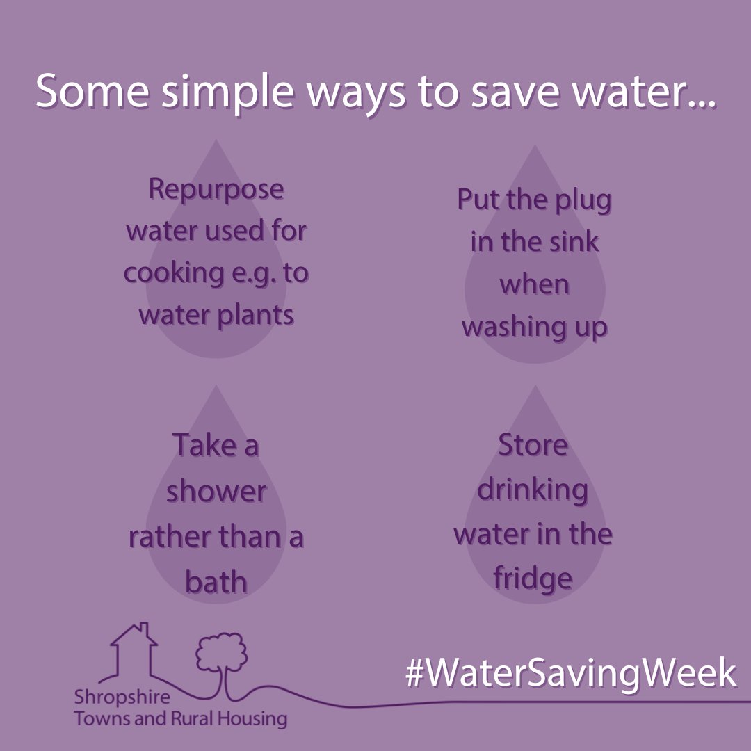 Here are four top tips for cutting down on water usage which can help to cut down your bills:

💧Repurpose water used for cooking
💧Put the plug in when washing up
💧Take a shower rather than a bath
💧Store drinking water in the fridge

#WaterSavingWeek