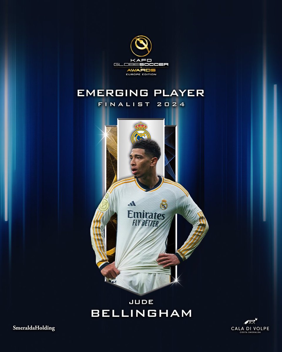 Will Jude Bellingham clinch the EMERGING PLAYER title at the @KAFD #GlobeSoccer European Awards? 🏆

@BellinghamJude #KAFD #HotelCaladiVolpe #SmeraldaHolding #LaLigaAwards