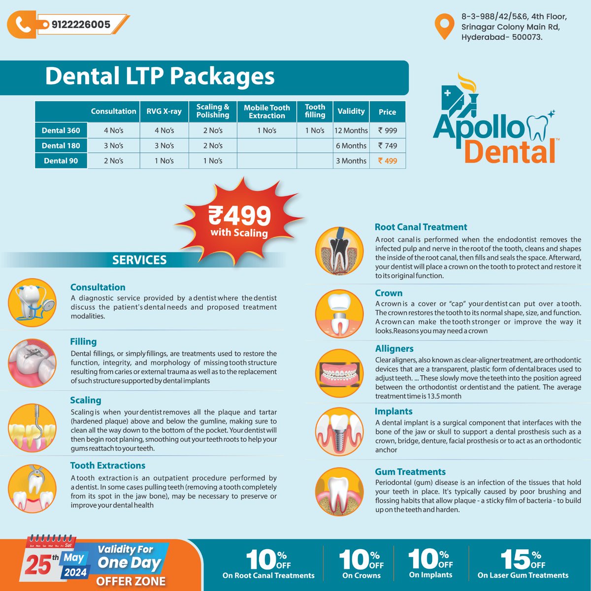 Brighten Your Smile: Comprehensive Dental LTP Packages Now Available!
Book Your Appointment Now
Call: 9122226005

#BrightSmile #Apollodentalclinic #Srinagarcolony #DentalPackages #LTPackages #DentalCare #OralHealth #HealthyTeeth #SmileConfidently #DentalServices