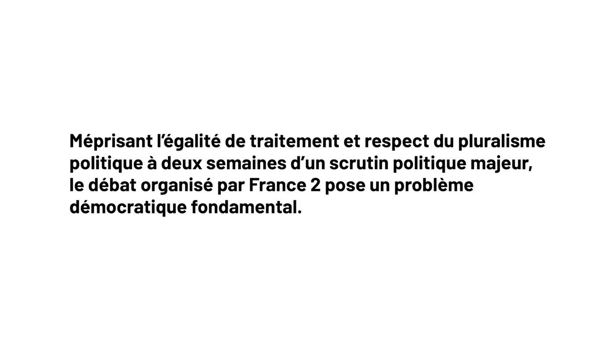 🔴 @faureolivier saisit l'@Arcom_fr Le débat organisé par France 2 pour les #Européennes2024 ne peut se résumer à une confrontation entre la droite et l'extrême droite. Ce débat pose un problème démocratique fondamental. ➡️ parti-socialiste.fr/olivier_faure_…