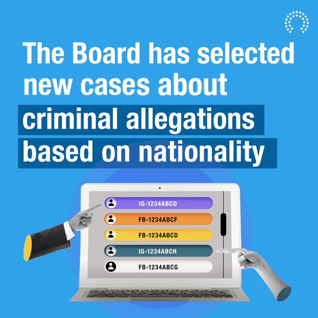 Today, the Board has selected three new cases to examine how Meta moderates content related to criminal allegations based on #nationality. As part of our deliberation process, we’re inviting people and organizations to submit public comments. 🔗: oversightboard.com/news/new-cases…