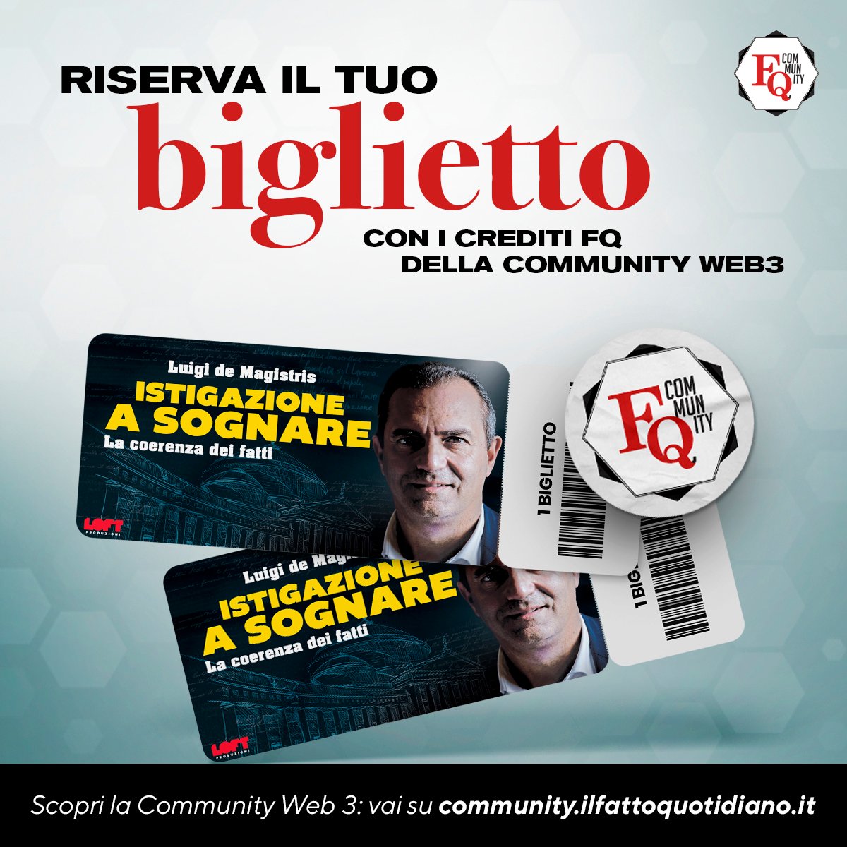 Luigi de Magistris vi aspetta al Teatro Tor Bella Monaca di Roma il 22 maggio alle 21.00 con il suo spettacolo 'Istigazione a sognare'. Entra nella Community Web3 del Fatto e riserva il tuo biglietto con i Crediti FQ 👉 ilfat.to/demagistris