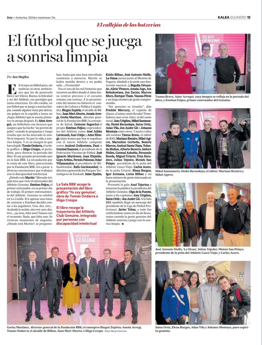Una presentación única para un equipo único: Athletic Genuine. <a href="/deia_eus/">DEIA</a> y <a href="/elcorreo_com/">El Correo</a> se hacen eco de la presentación del libro: Yo soy Genuine. 

Una nueva obra con ilustraciones de <a href="/TomasOndarra/">Tomás Ondarra</a> y textos de <a href="/Crespo_Inigo/">Iñigo Crespo</a>