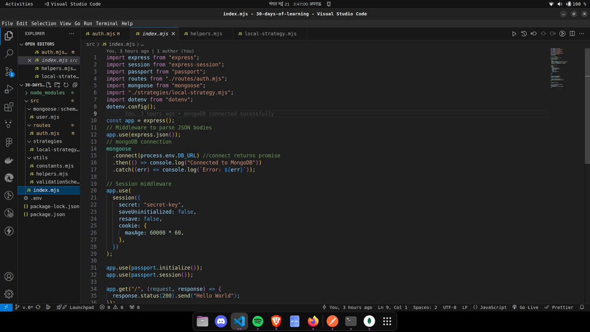 NirjalaShakya's tweet photo. Day 6 of 30: Explored MongoDB, learned about connecting databases with MongoDB, hashed passwords using the bcrypt library, and authenticated through local strategy using a real-time database.
#pitc30days #pitcnode #primeitclub https://t.co/GAw6IMv8Fv