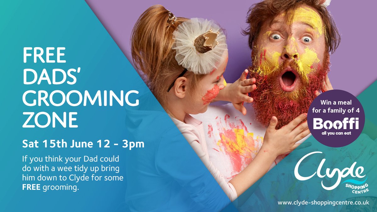With lots of great FREE treatments to get Dad looking and feeling even better for Father’s Day, plus some activities to keep the kids happy too while Dad gets treated. The grooming zone will be open from 12-3pm on Saturday 15th June 2024 @ClydeShopping