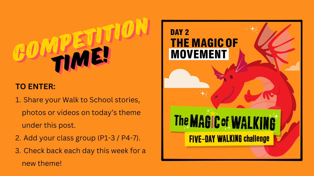 Today's theme is THE MAGIC OF MOVEMENT! TO ENTER: - Share your Walk to School stories, photos or videos on today’s theme under this post (with permission from anyone in them) - Add your class group (P1-3/P4-7) @livingstreets @WLcyclecircuit @PathsforAll #NationalWalkingMonth