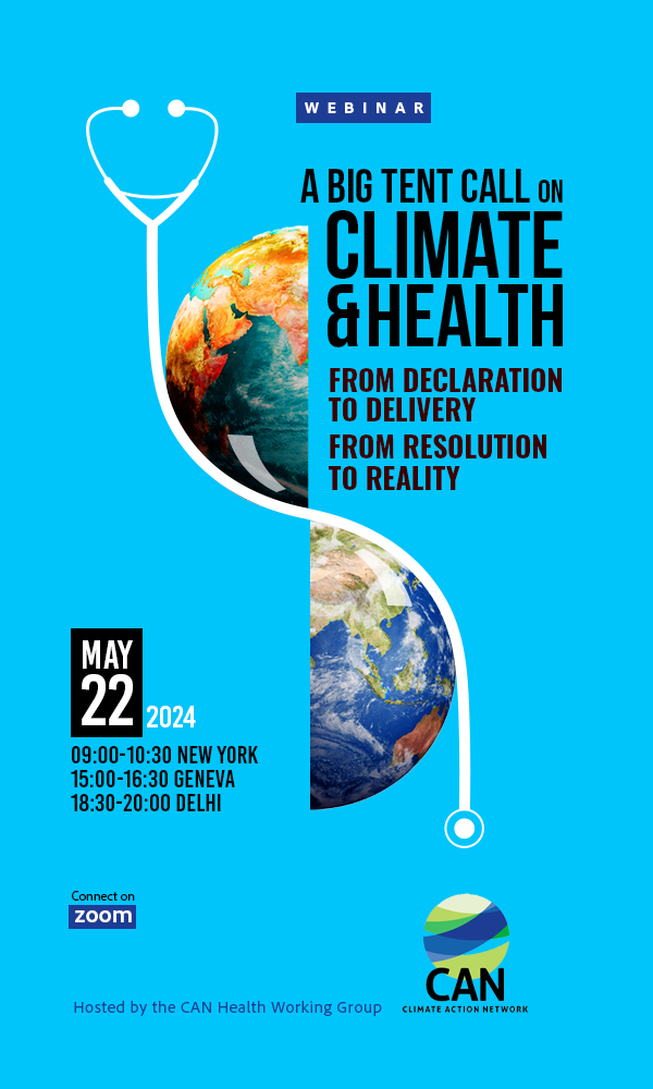 ⚡️Global momentum on Climate&Health (C&H) 1⃣COP28 Declaration on C&H, 2⃣World Health Assembly C&H Resolution, = With these 2 agreements to be adopted just 6 months apart, it's crucial for C&H communities to work🤲 👉Join us & @CANIntl health working group bit.ly/BigTentClimate…