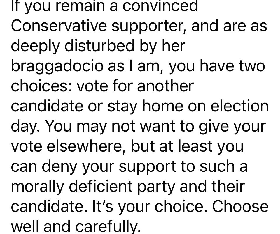 My thoughts on voting/not-voting for #MichelleDonelan +her anything-but-conservative party.