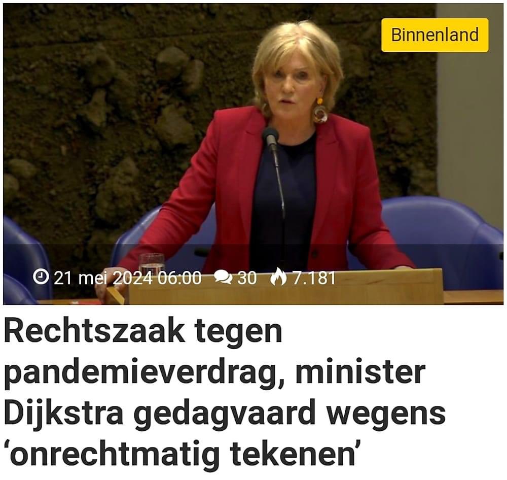 Martje008321's tweet photo. De rechtszaak is met spoed gestart en vandaag wordt een betekende dagvaarding persoonlijk overhandigd aan demissionair minister Pia Dijkstra (D66), voor het onrechtmatig tekenen van het WHO-pandemieverdrag.' https://t.co/Y1hyyjMTWW
