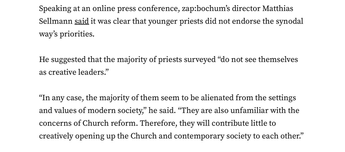 Amazing. 75% of new German (German!) priests oppose women’s ordination, 70% support celibacy – and the liberal poll organisers are FURIOUS.