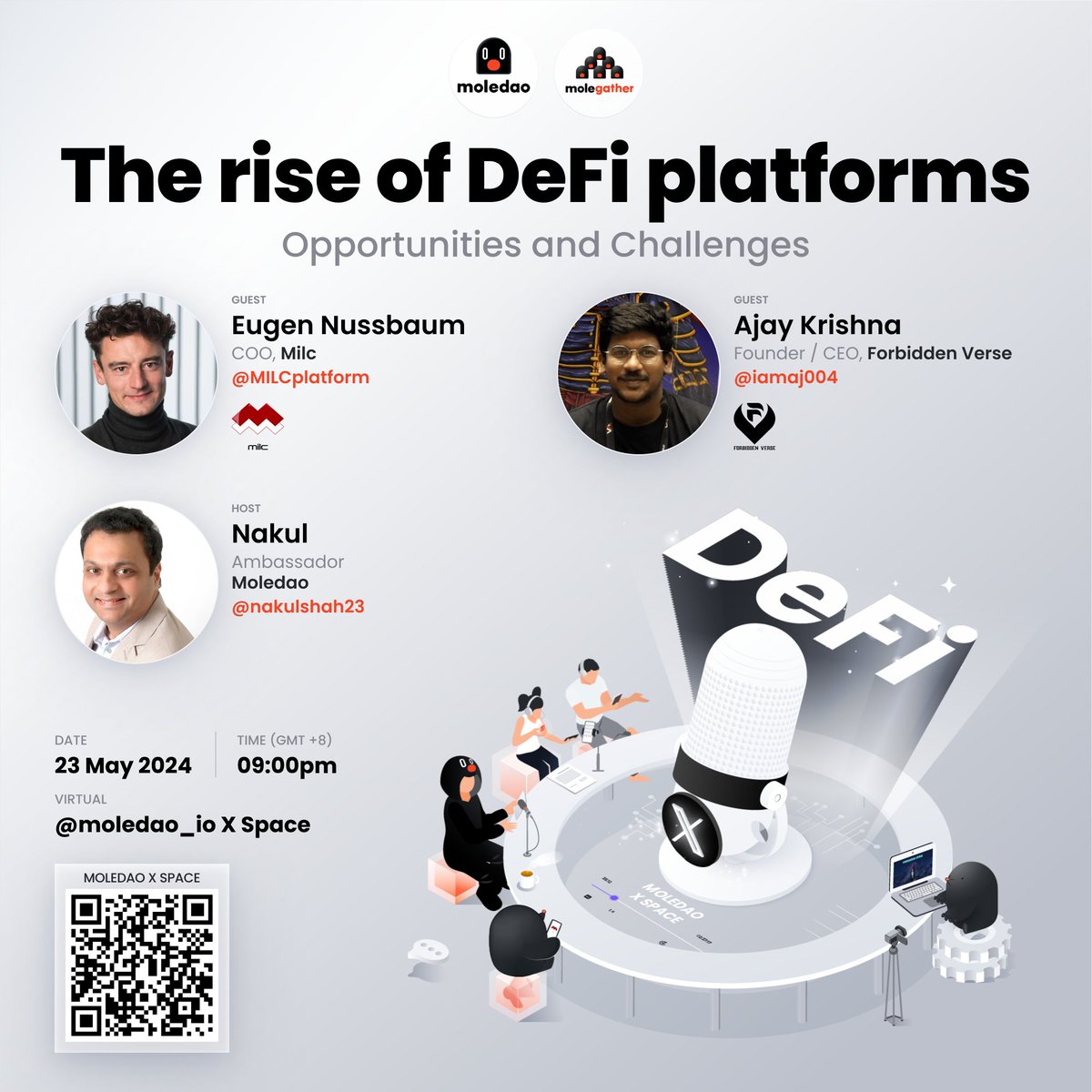 Join us on May 23, 2024, at 9pm (GMT+8) for an insightful discussion on how #DeFi is unlocking new opportunities and addressing challenges in the financial world. Together with @MILCplatform and @DForbiddenVerse, we'll explore the transformative potential of DeFi, its impact on