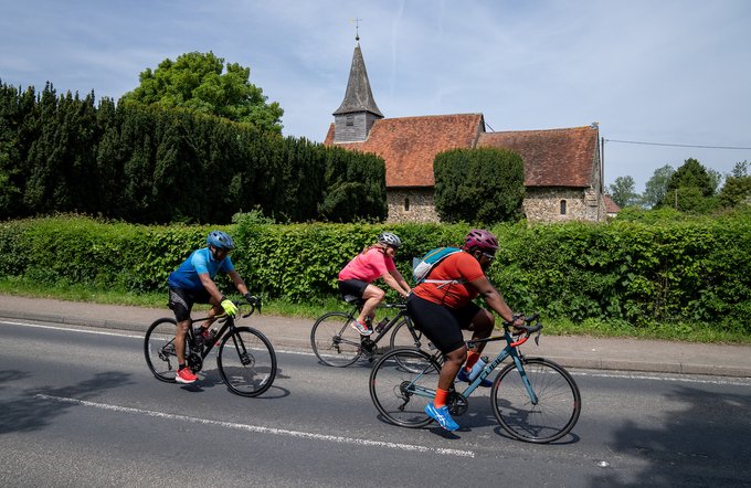 Riders taking part in the Ford RideLondon-Essex 60 and 100 rides pass through the Essex countryside during Ford RideLondon on Sunday 28th May 2023.