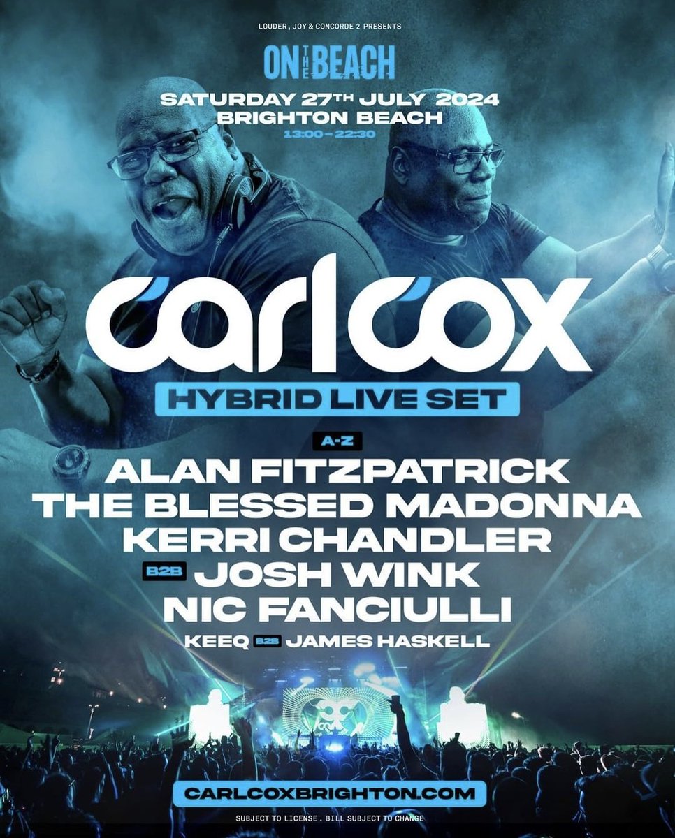 July 27 <a href="/Carl_Cox/">Carl Cox</a> <a href="/AlanFitzpatrick/">Alan Fitzpatrick</a> <a href="/KerriChandler/">Kerri Chandler</a> <a href="/joshwink1/">josh wink</a> <a href="/nicfanciulli/">Nic Fanciulli</a> @Blessed_Madonna <a href="/KeeQofficial/">KeeQ</a> <a href="/jameshaskell/">James Haskell</a>