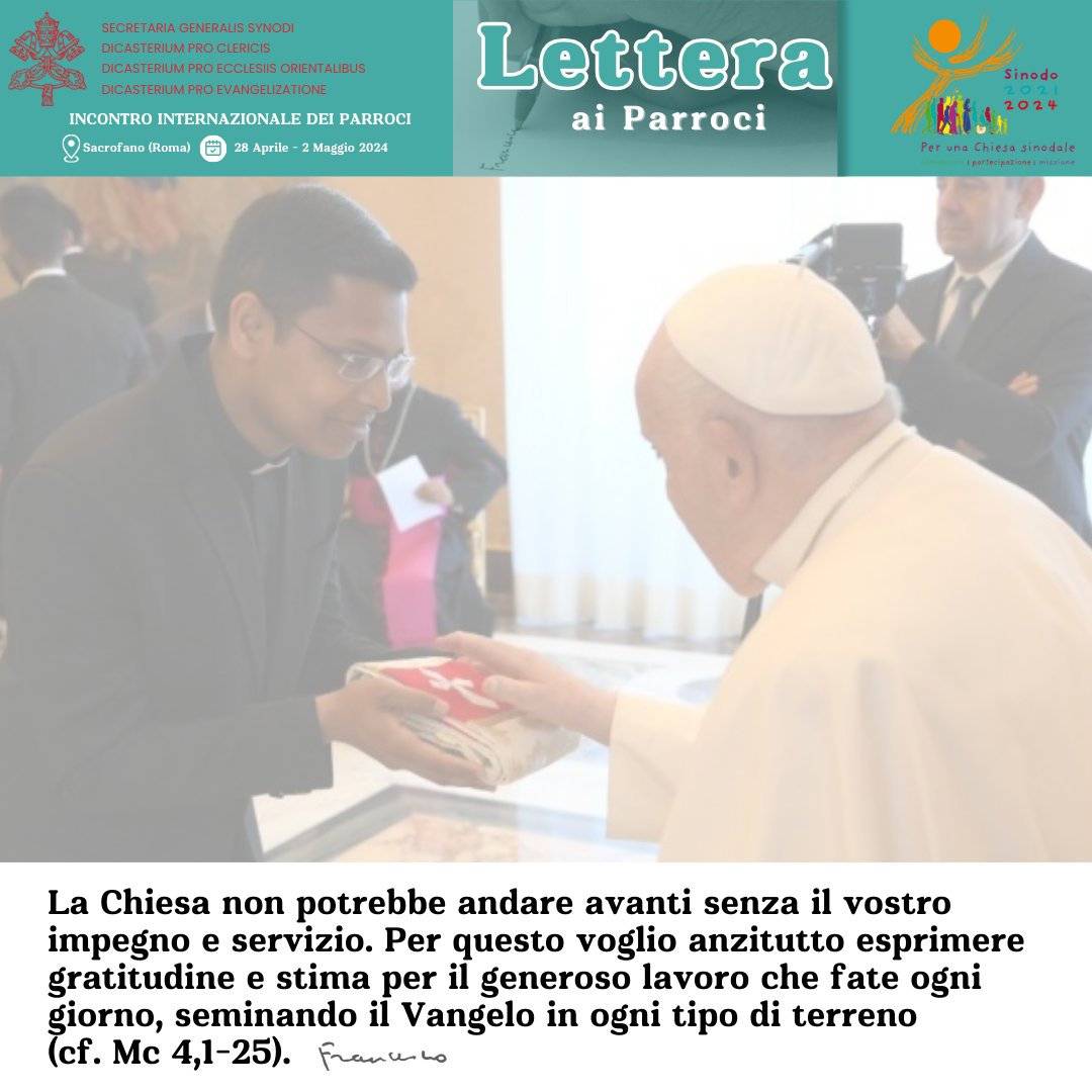 Synod_va's tweet photo. #Pope Francis @Pontifex  thanks #parishpriests for their #dedication and #service.
👉🔗 https://t.co/Ee7xfykDbW

#priests4synod #synodality #synod #SynodOnSynodality #Synod2024 https://t.co/CMZWREdA0g