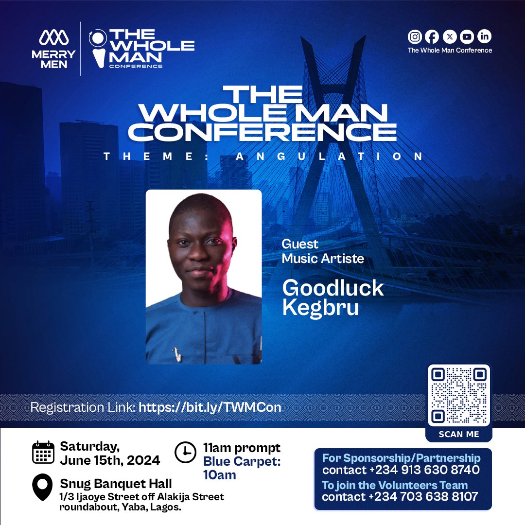 TWMConference's tweet photo. Guest Music Artiste Reveal: Goodluck Kegbru 🎷
@goodluck_kegbru 

Come experience the sensational music from this reknown music artiste.

Save your seat now at #thewholemanconference2024
June 15th, 2024
 https://t.co/xXUdiFAzNl

#themerrymen #twmconference2024 #angulation https://t.co/qs9KBa1M77