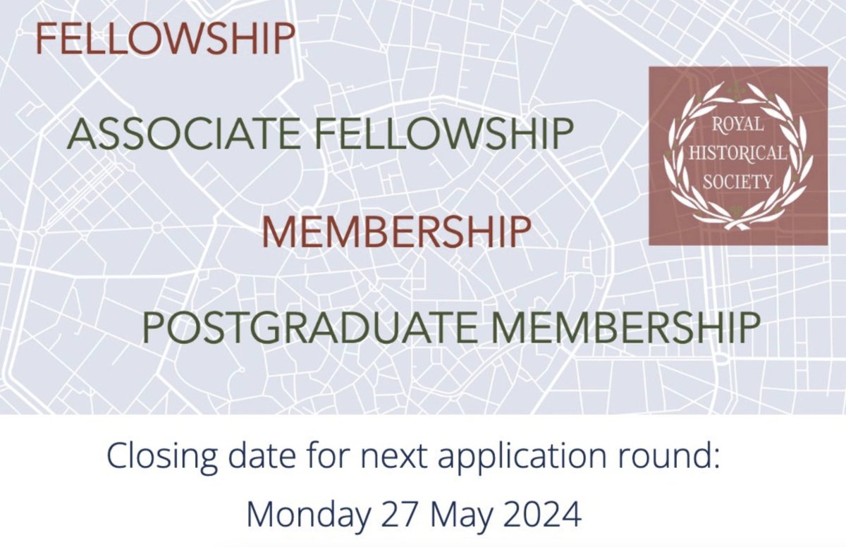 If you would like to join @RoyalHistSoc, we welcome applications as Fellows, Associate Fellows, Members or PGR Members. Our next closing dates are 27 May and 12 August 2024. More on the benefits of joining the Society, available here: bit.ly/45lOzr0 #twitterstorians