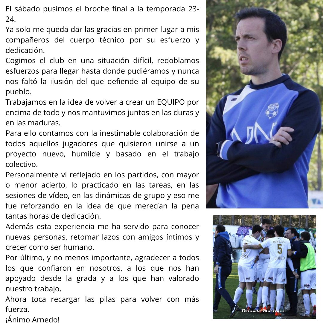 Queridos miembros de la familia del <a href="/CDArnedo/">CD Arnedo</a>.  Quiero despedir esta temporada con una reflexión personal. Espero que os hayáis sentido identificados con lo que hemos intentado transmitir. ¡Hasta pronto!