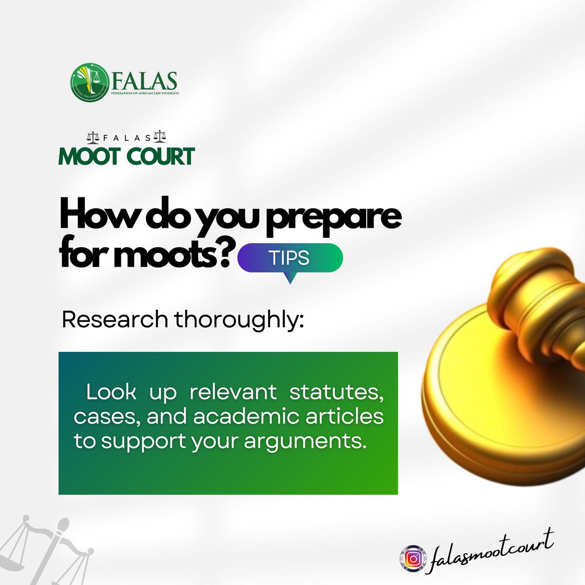 FalasUganda's tweet photo. FALAS INTERNATIONAL MOOT COURT COMMITTEE 

MOOT TIPS
How do you prepare for moots? 
Research is very important in preparing for moot competitions.

Promoting Legal Advocacy
Unifying The African Voice https://t.co/0h0RWijxov