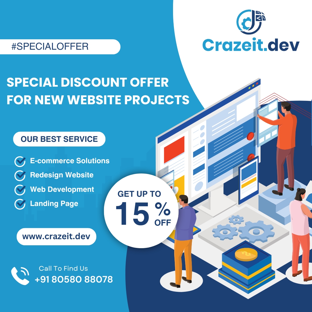 'Weekend special! 💥 Get an exclusive discount on your next website project. Limited time offer! Contact us for details.
📞 𝐂𝐚𝐥𝐥 𝐔𝐬: +𝟗𝟏 𝟴𝟬𝟱𝟴𝟬 𝟴𝟴𝟬𝟳𝟴
📧 𝐄𝐦𝐚𝐢𝐥: 𝗶𝗻𝗳𝗼@𝗰𝗿𝗮𝘇𝗲𝗶𝘁.𝗶𝗻
🌐 𝐕𝐢𝐬𝐢𝐭: crazeit.dev
#WeekendOffer #WebsiteDiscount